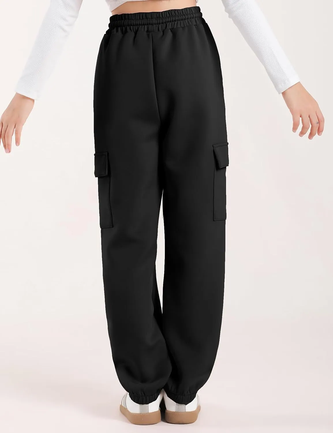 Girls Cargo Pants Joggers, Quick Dry Casual Hiking Pants Slim Fit with Pockets Drawstring High Waisted, 8-14Y