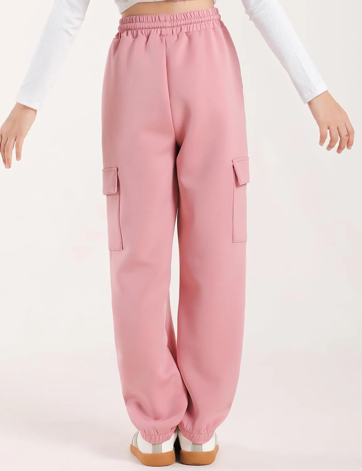 Girls Cargo Pants Joggers, Quick Dry Casual Hiking Pants Slim Fit with Pockets Drawstring High Waisted, 8-14Y