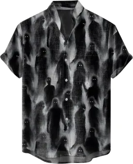 Halloween Shirt Men Fun Pumpkins Skull Men's Halloween Button Up Shirt Hawaiian Funky Holiday Festival Party Shirts