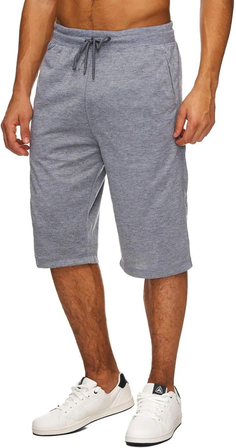 Hidyliu Mens Elastic Waist Drawstring Workout Gym Joggers 3/4 Shorts Summer Casual Sweat Short Pants with Pockets