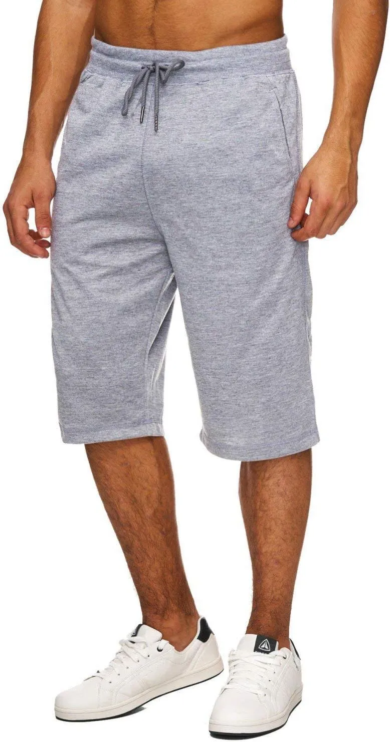 Hidyliu Mens Elastic Waist Drawstring Workout Gym Joggers 3/4 Shorts Summer Casual Sweat Short Pants with Pockets