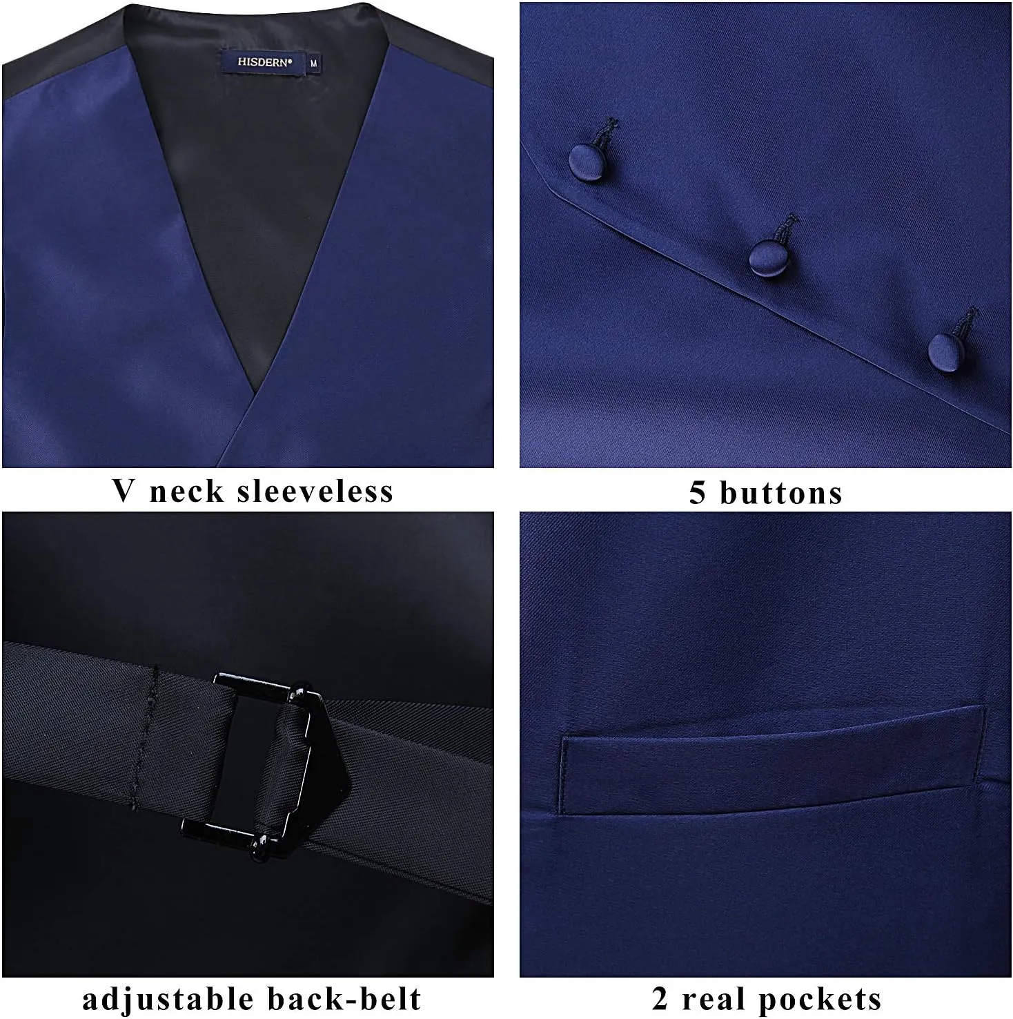 HISDERN 3PC Men's Paisley Floral Jacquard Suit Vest & Necktie and Pocket Square Formal Waistcoat for Tuxedo Wedding Party