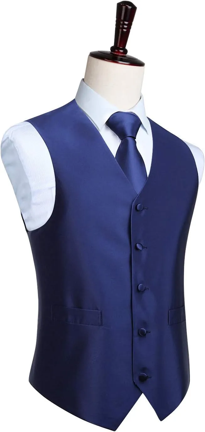 HISDERN 3PC Men's Paisley Floral Jacquard Suit Vest & Necktie and Pocket Square Formal Waistcoat for Tuxedo Wedding Party
