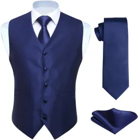HISDERN 3PC Men's Paisley Floral Jacquard Suit Vest & Necktie and Pocket Square Formal Waistcoat for Tuxedo Wedding Party