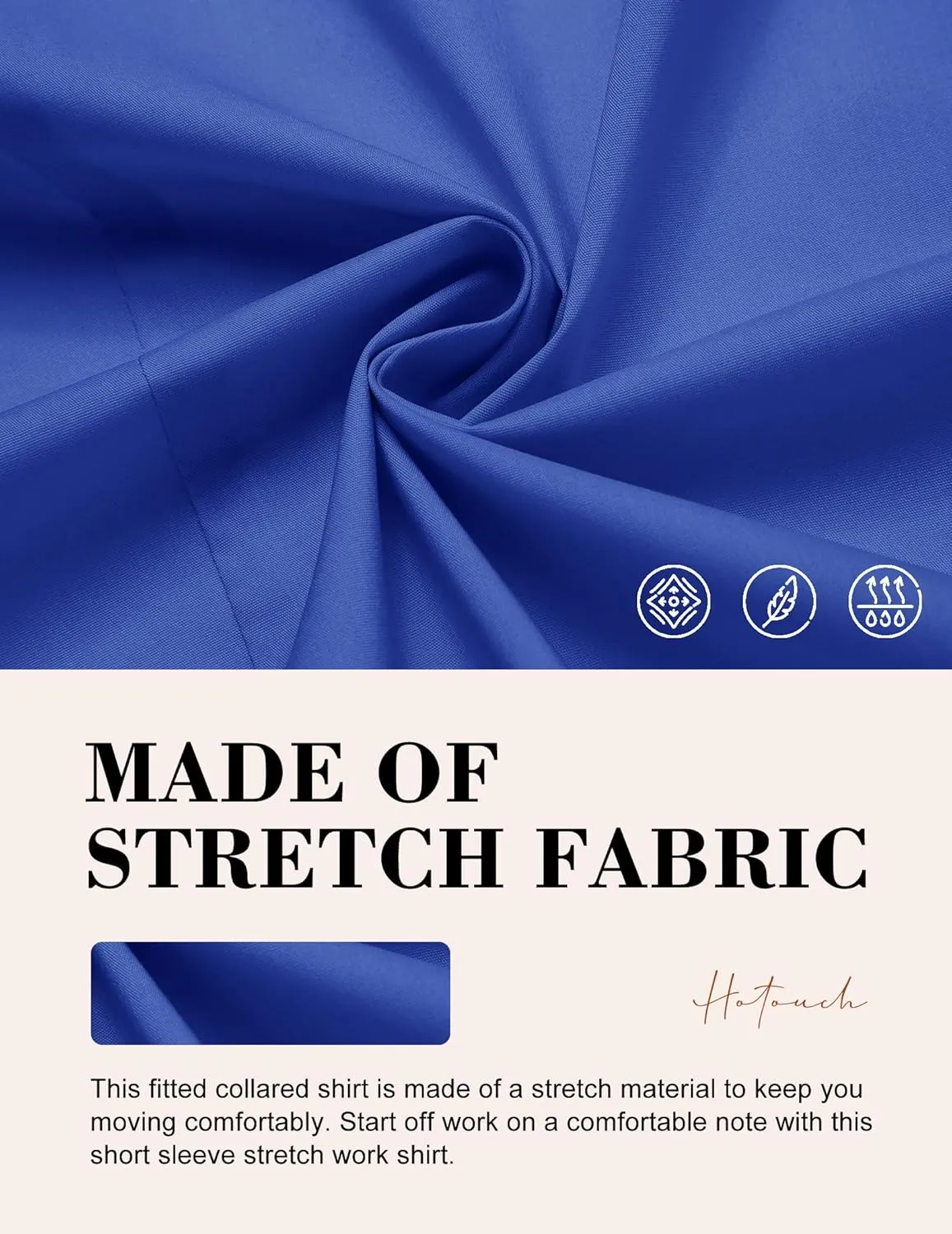 HOTOUCH Women's Basic Button Down Shirts 3/4 Sleeve Stretch Button Up Dress Shirt Slim Fit Waitress Work Shirts