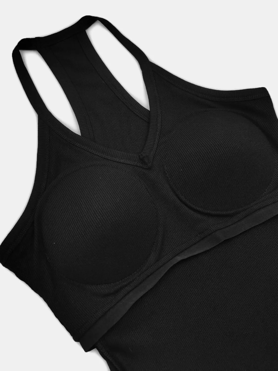 Jar of Love Women's Workout Tank Top with Built-in Shelf Bra-V-Neck Racerback Ribbed Cami for Gym, Yoga, Running
