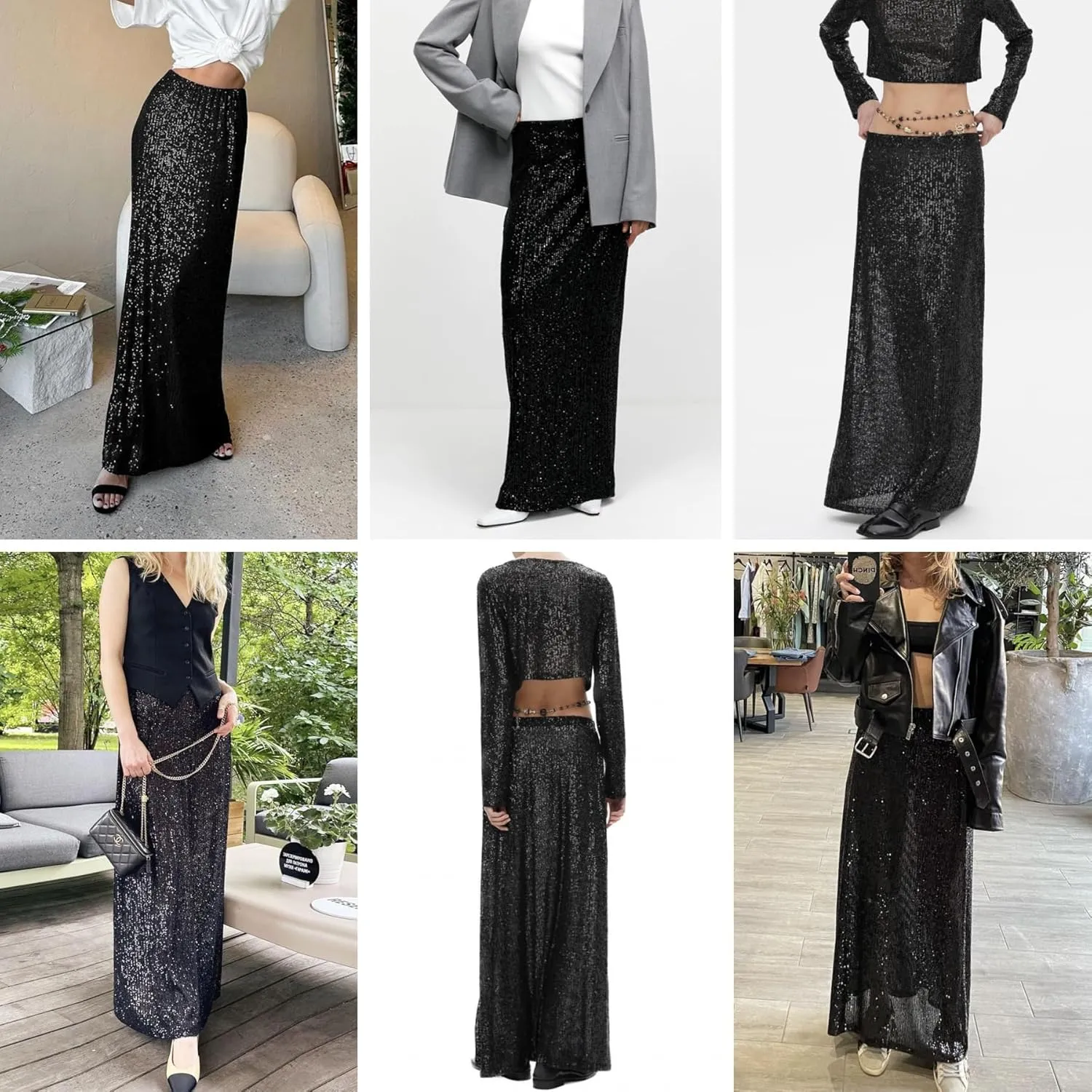JUMISEE Womens Silver Sequin Midi Skirt Stretchy High Waist Long Skirt Glitter Pencil Skirt for Night Out Party