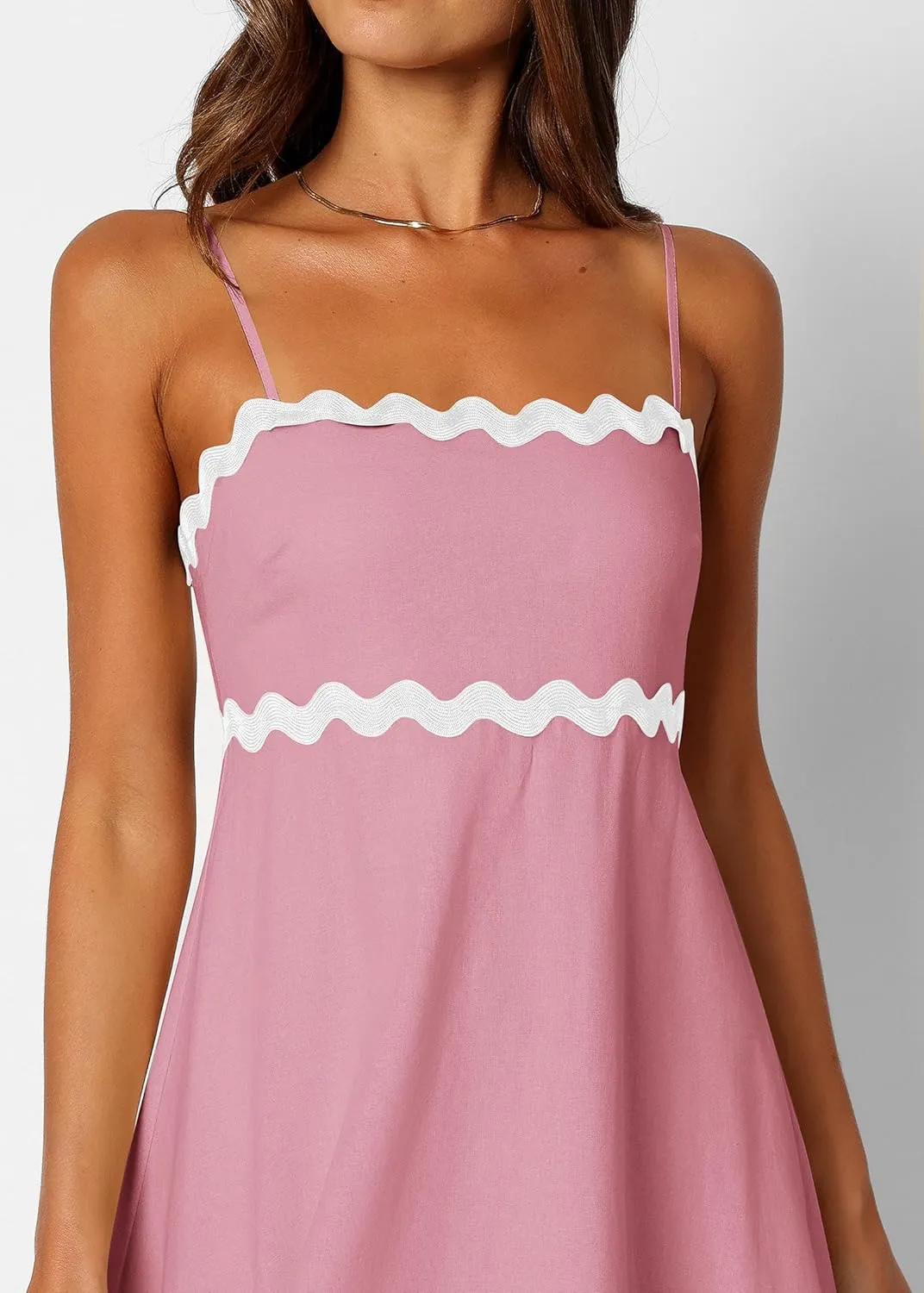 KIRUNDO Womens Summer Dresses 2025 Boho Spaghetti Strap Sleeveless Smocked Rickrack Trim Flowy Beach Vacation Midi Sundress