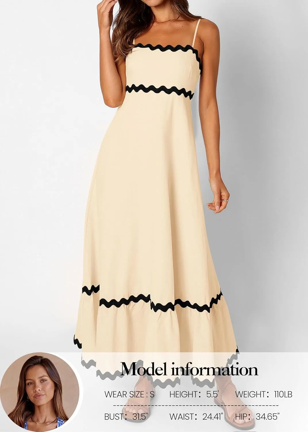 KIRUNDO Womens Summer Dresses 2025 Boho Spaghetti Strap Sleeveless Smocked Rickrack Trim Flowy Beach Vacation Midi Sundress