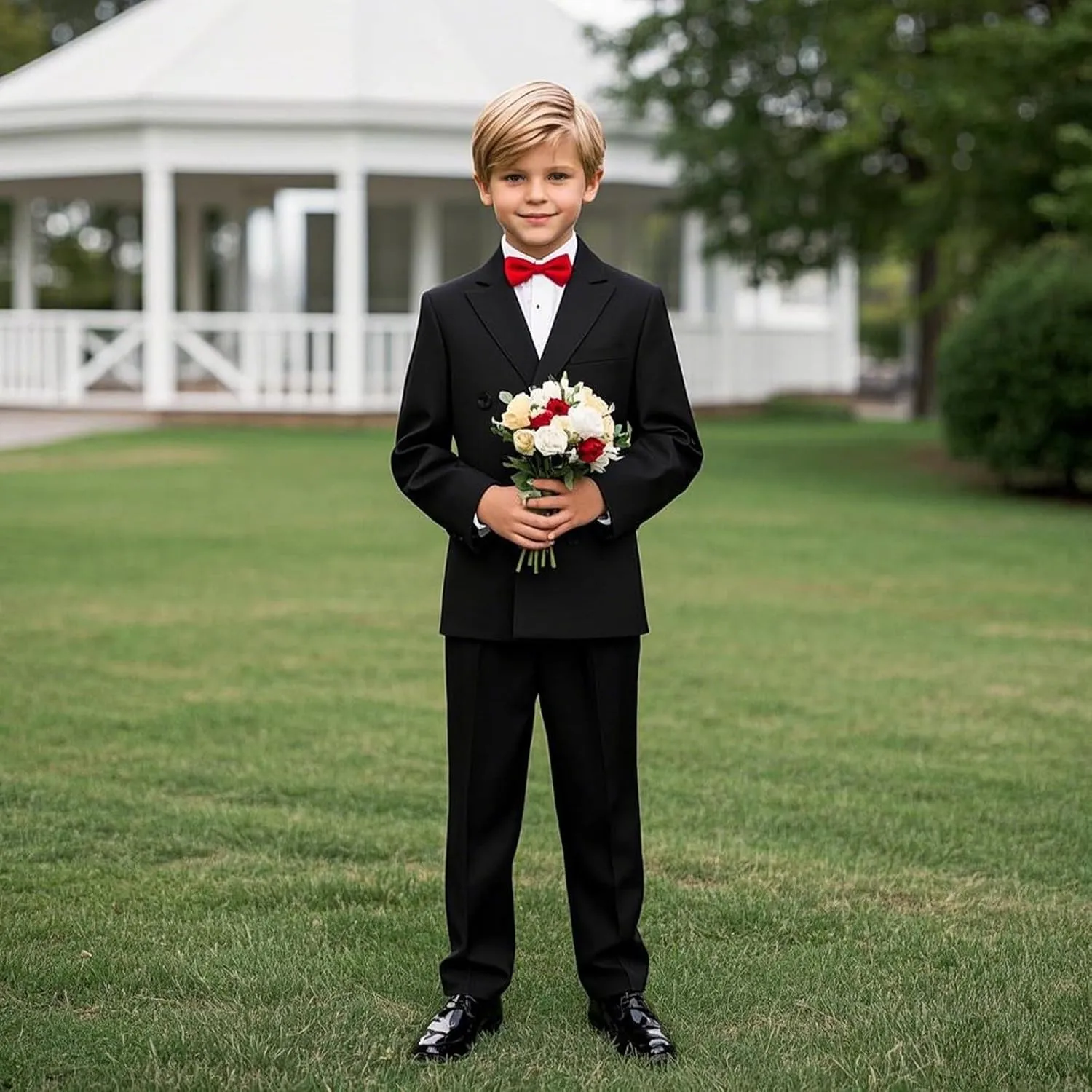 Lamgool Boys Suit 3 Piece Slim Fit Tuxedo Double Breasted Kids Formal Outfit Set with Blazer Vest Pant for Wedding Prom Party