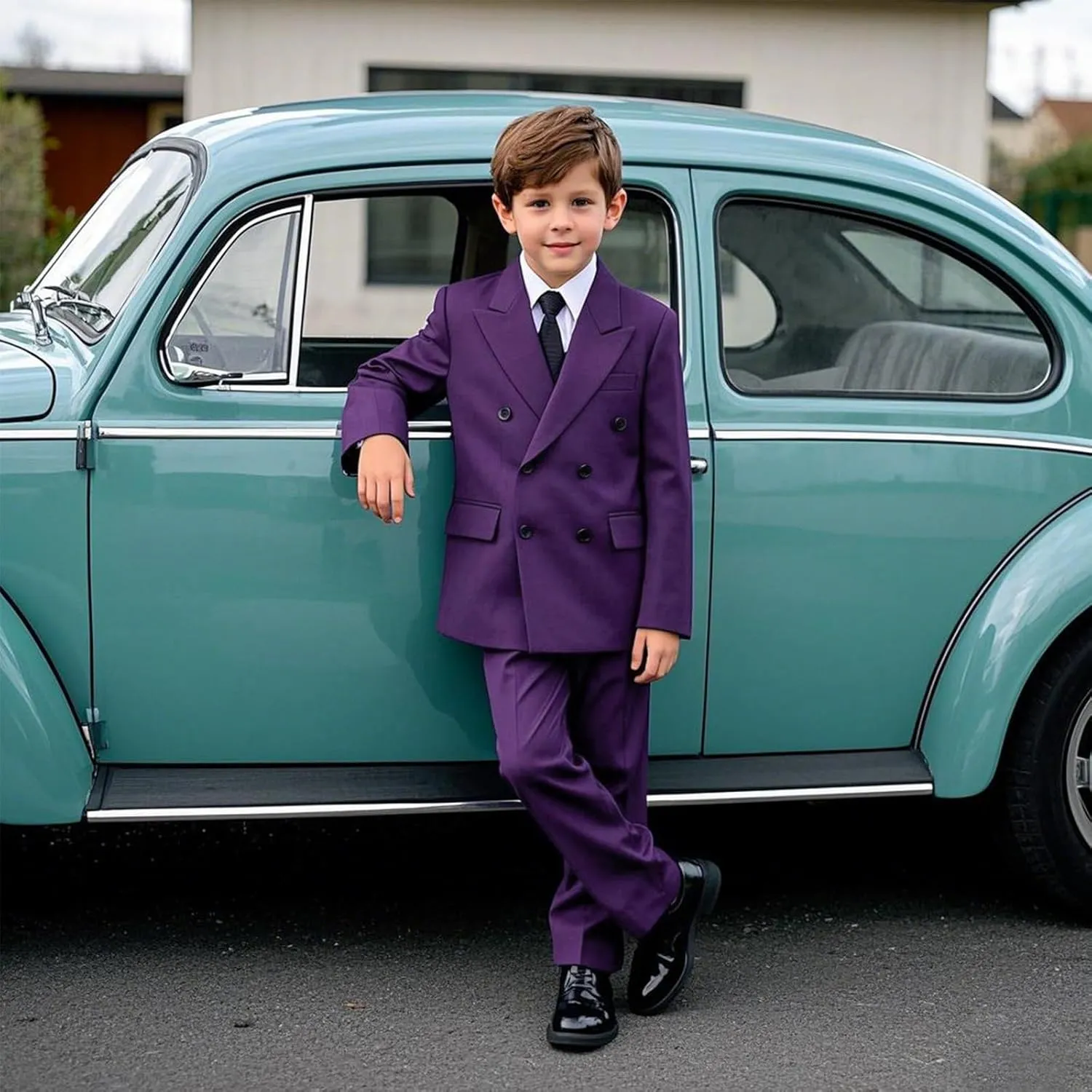 Lamgool Boys Suit 3 Piece Slim Fit Tuxedo Double Breasted Kids Formal Outfit Set with Blazer Vest Pant for Wedding Prom Party
