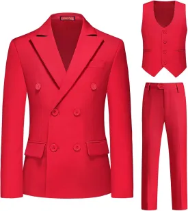 Lamgool Boys Suit 3 Piece Slim Fit Tuxedo Double Breasted Kids Formal Outfit Set with Blazer Vest Pant for Wedding Prom Party