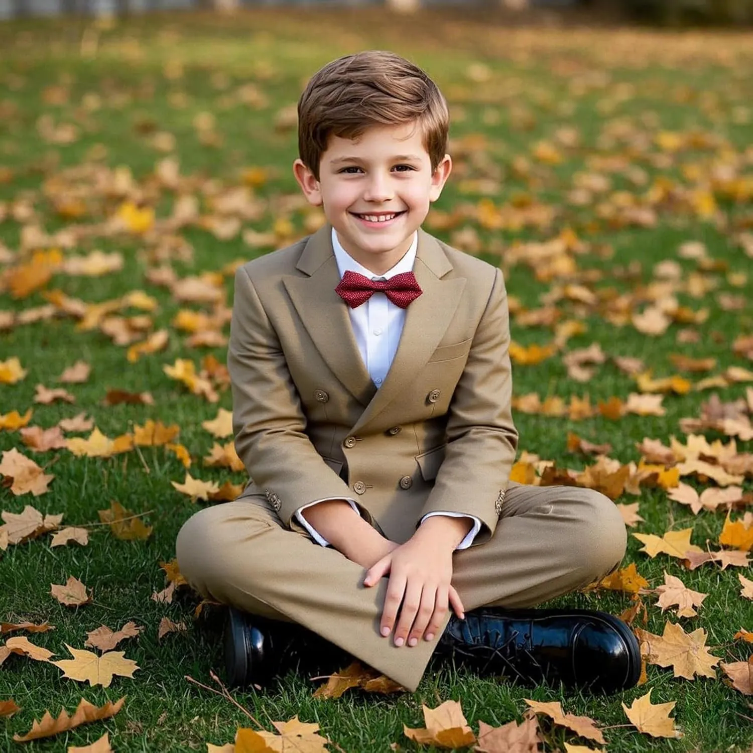 Lamgool Boys Suit 3 Piece Slim Fit Tuxedo Double Breasted Kids Formal Outfit Set with Blazer Vest Pant for Wedding Prom Party