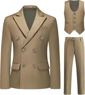 Lamgool Boys Suit 3 Piece Slim Fit Tuxedo Double Breasted Kids Formal Outfit Set with Blazer Vest Pant for Wedding Prom Party