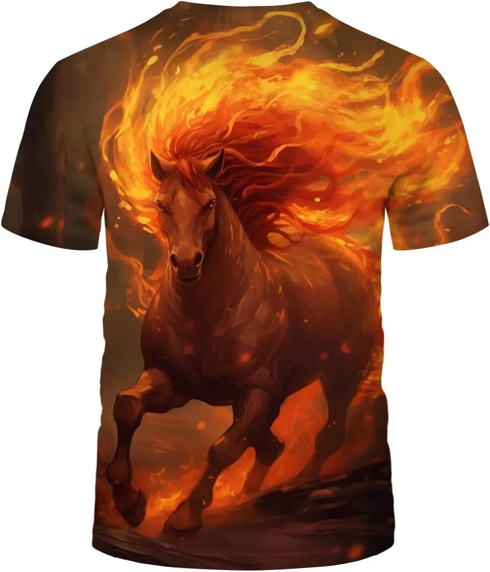 LAOLIUSN Men's Horse T-Shirt- Animal Theme, Realistic Graphic Tee Shirt