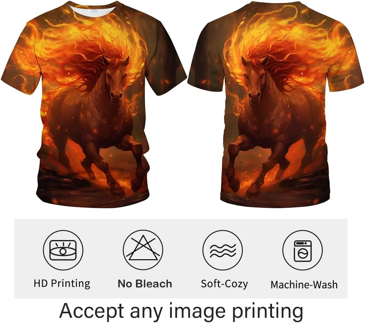 LAOLIUSN Men's Horse T-Shirt- Animal Theme, Realistic Graphic Tee Shirt