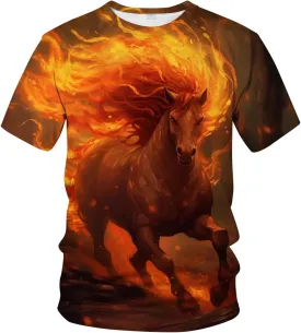 LAOLIUSN Men's Horse T-Shirt- Animal Theme, Realistic Graphic Tee Shirt