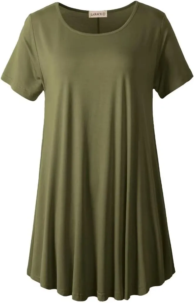LARACE Plus Size Tops for Women Short Sleeve Shirts Casual Summer Clothes Round Neck Tunics for Leggings
