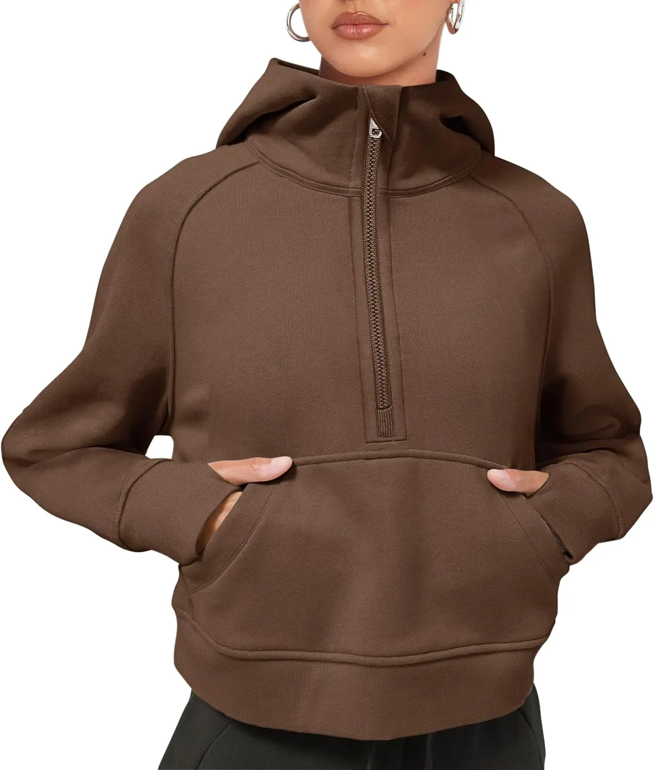 LASLULU Womens Fleece Hoodies Pullover 1/2 Zip Up Sweatshirts Long Sleeve Sweater Workout Jacket Fall Outfits 2024 Thumb Hole