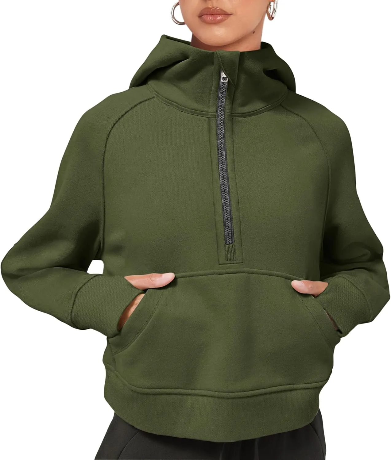 LASLULU Womens Fleece Hoodies Pullover 1/2 Zip Up Sweatshirts Long Sleeve Sweater Workout Jacket Fall Outfits 2024 Thumb Hole