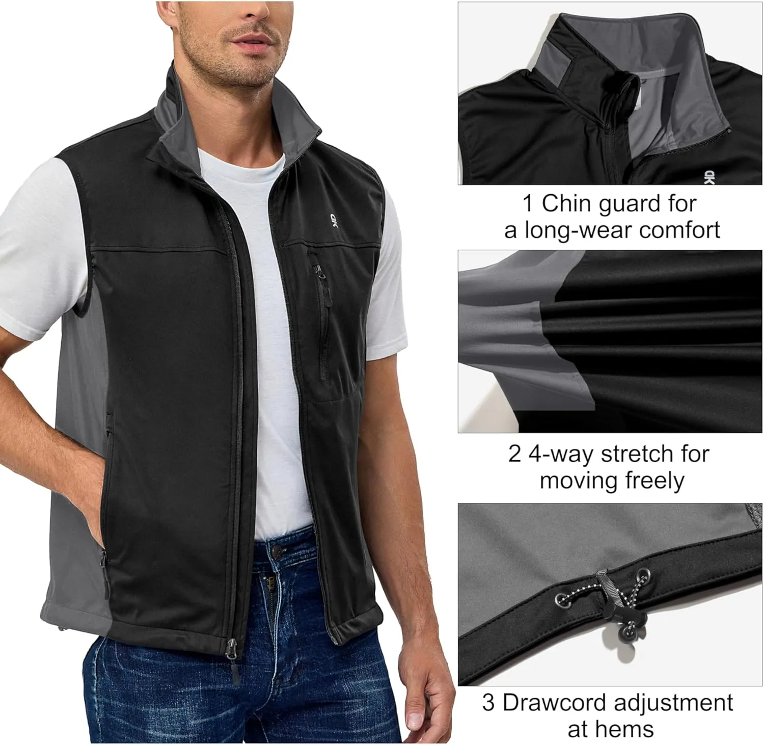 Little Donkey Andy Men's Softshell Vest, Lightweight Golf Vest Windproof Sleeveless Cycling Jacket for Running, Hiking