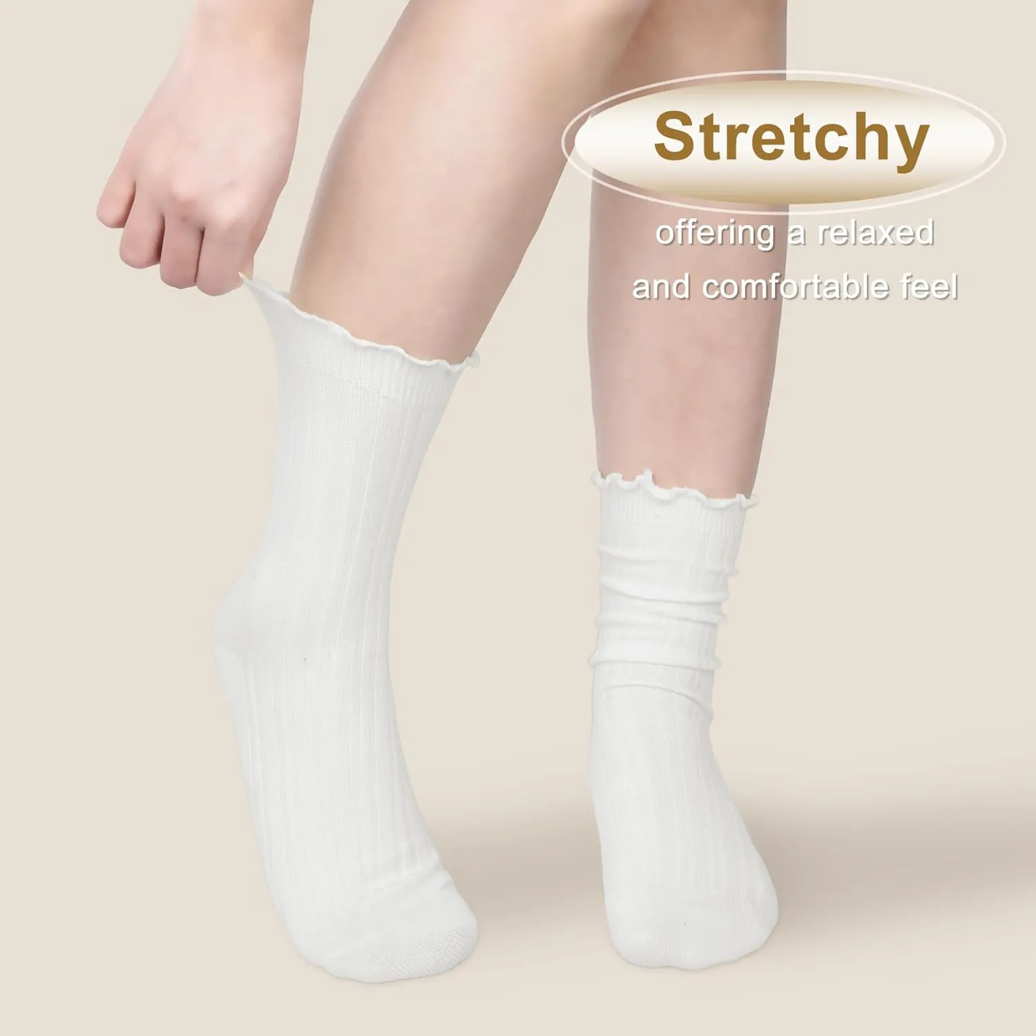 Loritta 6 Pairs Slouchy Socks for Women Cotton Ruffle Crew Turn-Cuff Sock Cute Casual Calf Slouch Socks