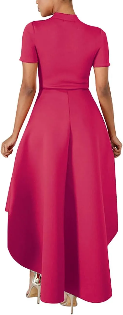 Lrady Womens V Neck Short Sleeve High Low Cocktail Party Dresses Peplum Tunic Tops Shirt Dress