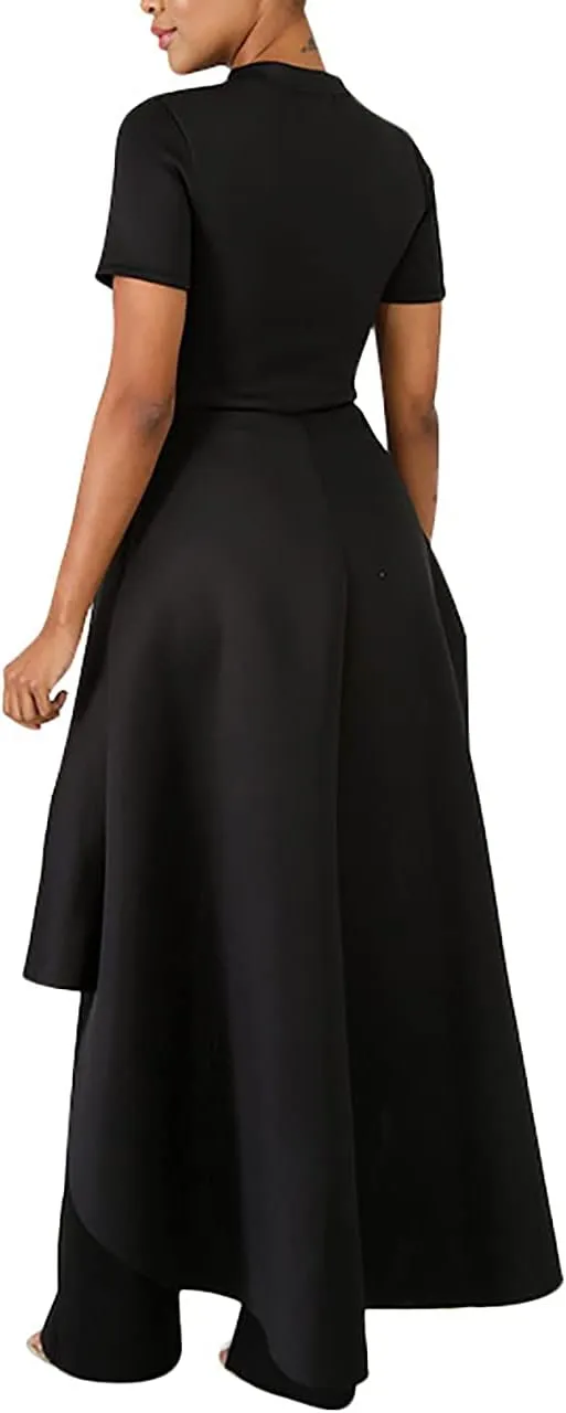 Lrady Womens V Neck Short Sleeve High Low Cocktail Party Dresses Peplum Tunic Tops Shirt Dress