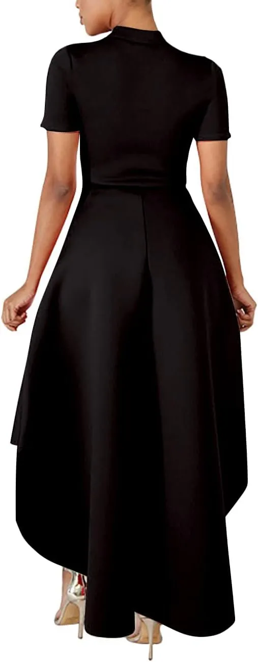 Lrady Womens V Neck Short Sleeve High Low Cocktail Party Dresses Peplum Tunic Tops Shirt Dress
