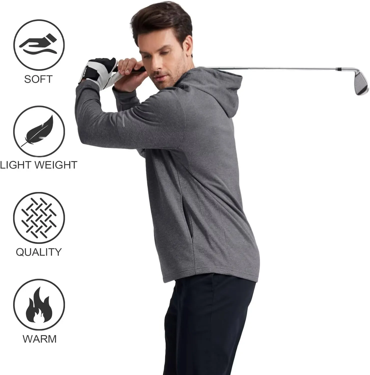 M MAELREG Hoodies for Men Golf Fleece Hooded Sweatshirts Dry Fit Athletic Lightweight Casual Midlayer Mens Hoodies Pullover