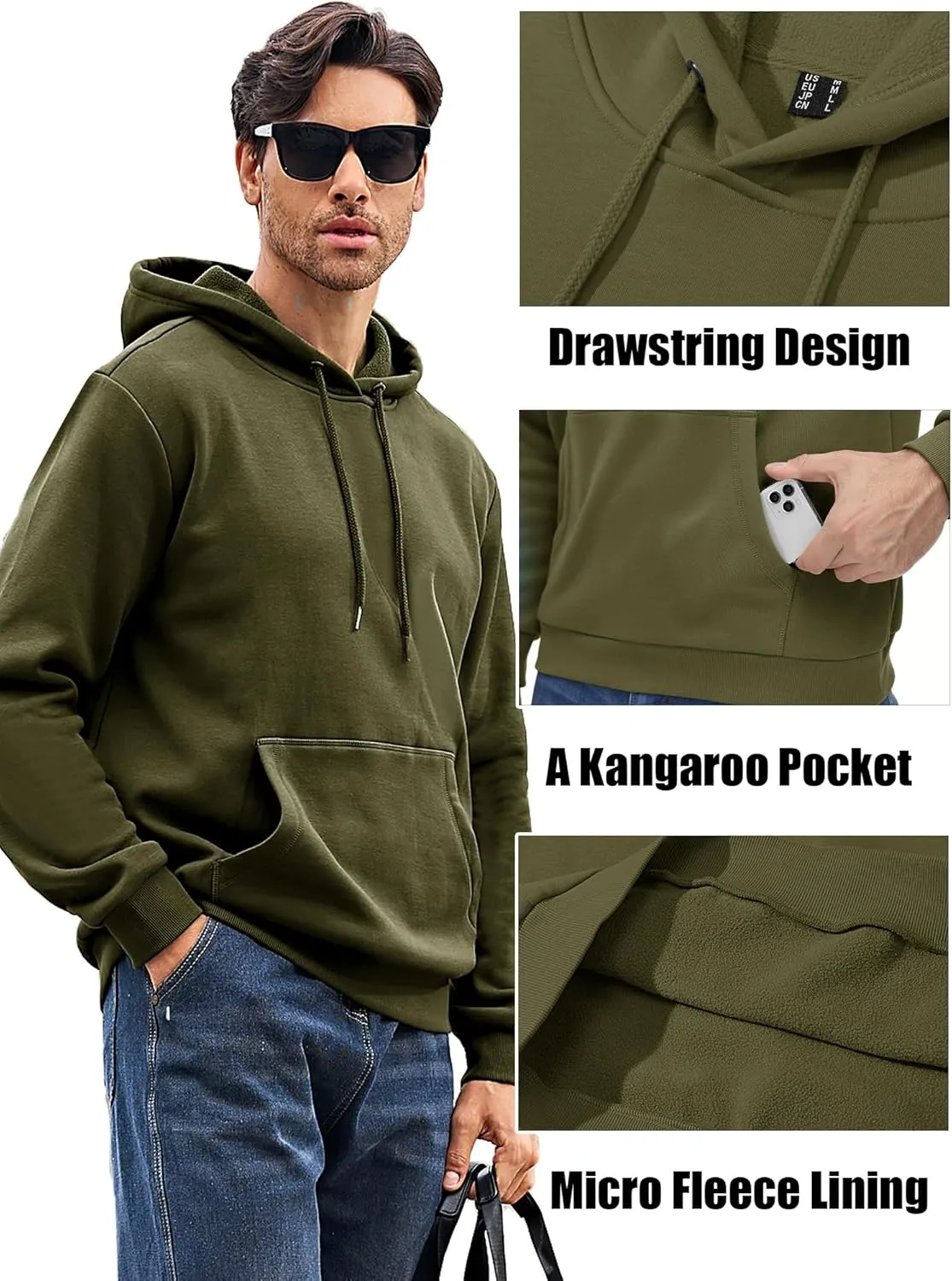 MAGCOMSEN Men's Active Hoodies Fleece Lined Sweatshirts Casual Athletic Workout Pullover With Kangaroo Pocket