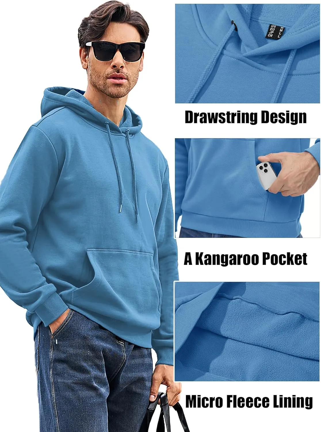 MAGCOMSEN Men's Active Hoodies Fleece Lined Sweatshirts Casual Athletic Workout Pullover With Kangaroo Pocket