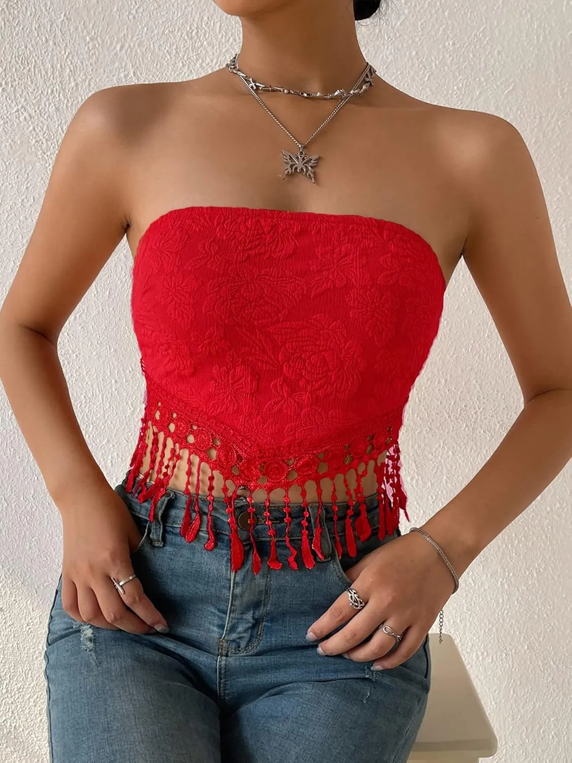 MakeMeChic Women's Boho Crop Tube Top Floral Tie Back Cute Bandana Tops