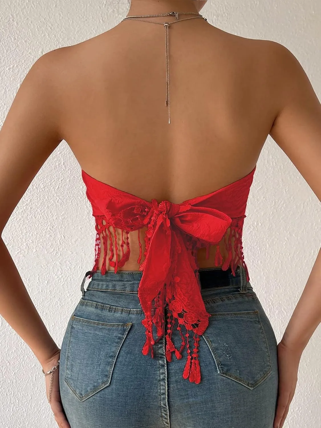 MakeMeChic Women's Boho Crop Tube Top Floral Tie Back Cute Bandana Tops