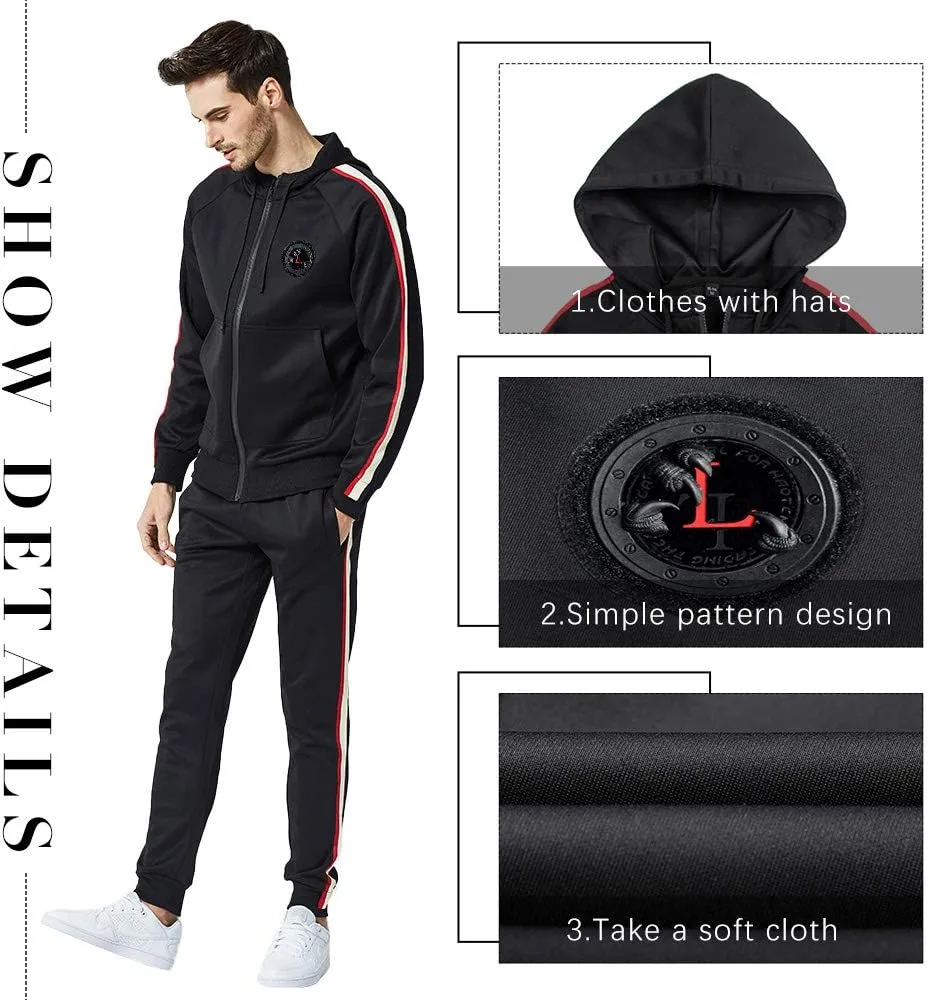 MANTORS Men's Hooded Athletic Tracksuit Full Zip Casual Jogging Gym Sweat Suits