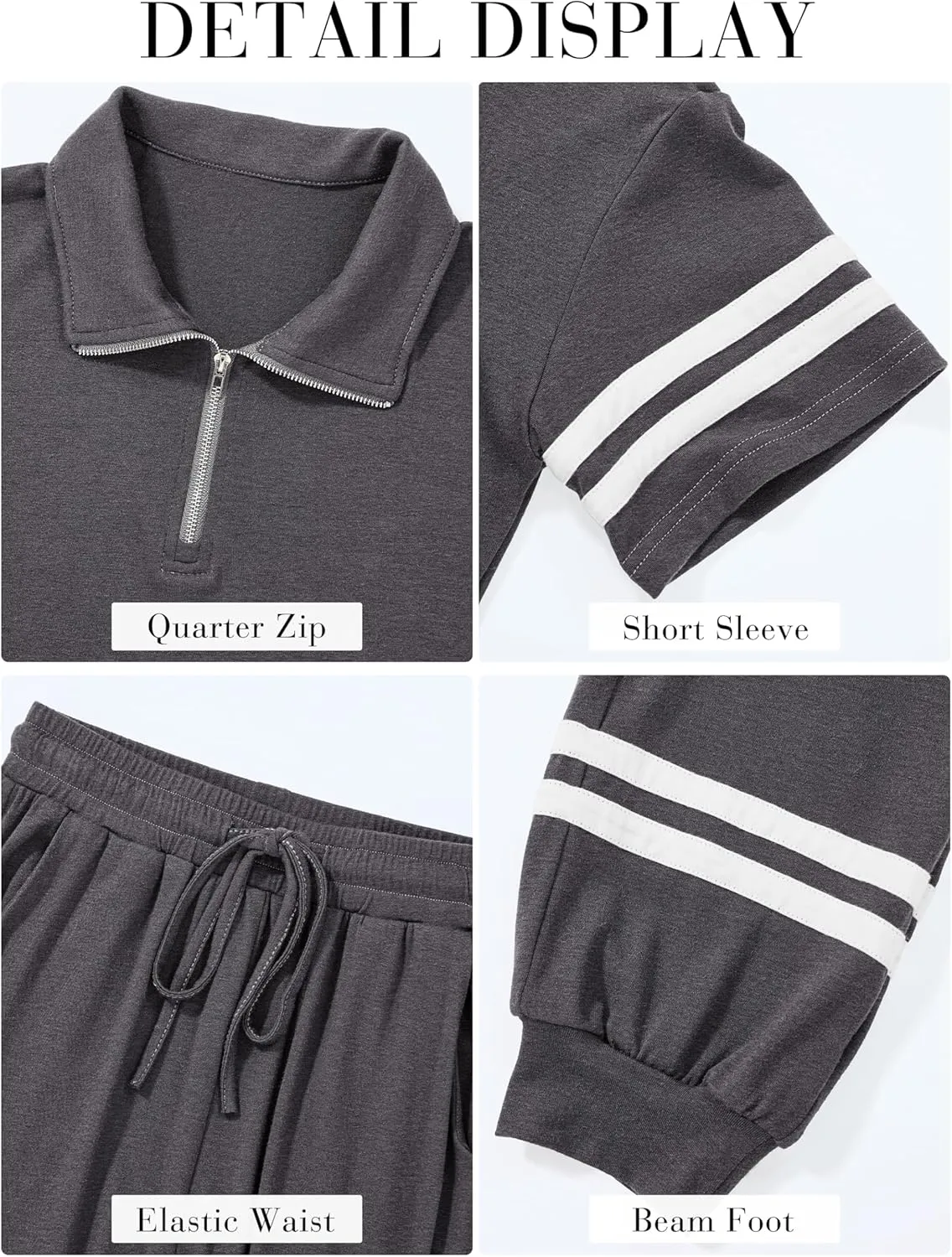 MASCOMODA 2 Piece Outfits for Women 2025 Summer Casual Quarter Zip Short Sleeve Tops Long Pants Tracksuit Jogger Lounge Sets