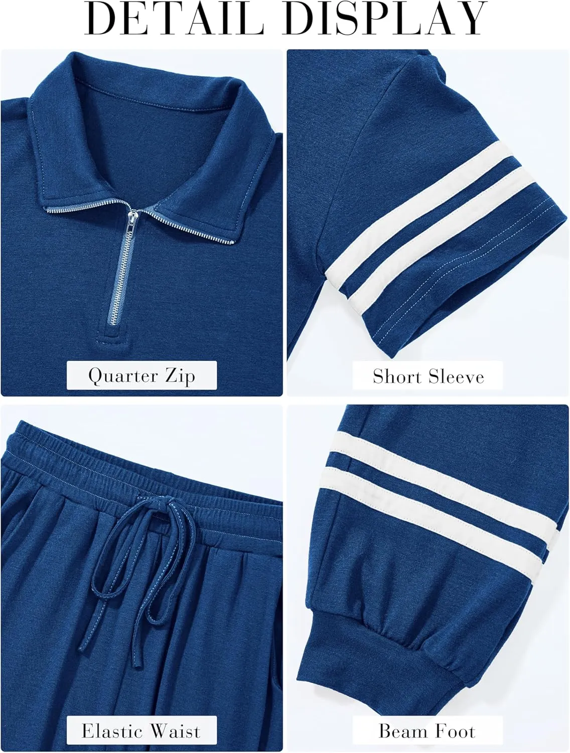 MASCOMODA 2 Piece Outfits for Women 2025 Summer Casual Quarter Zip Short Sleeve Tops Long Pants Tracksuit Jogger Lounge Sets
