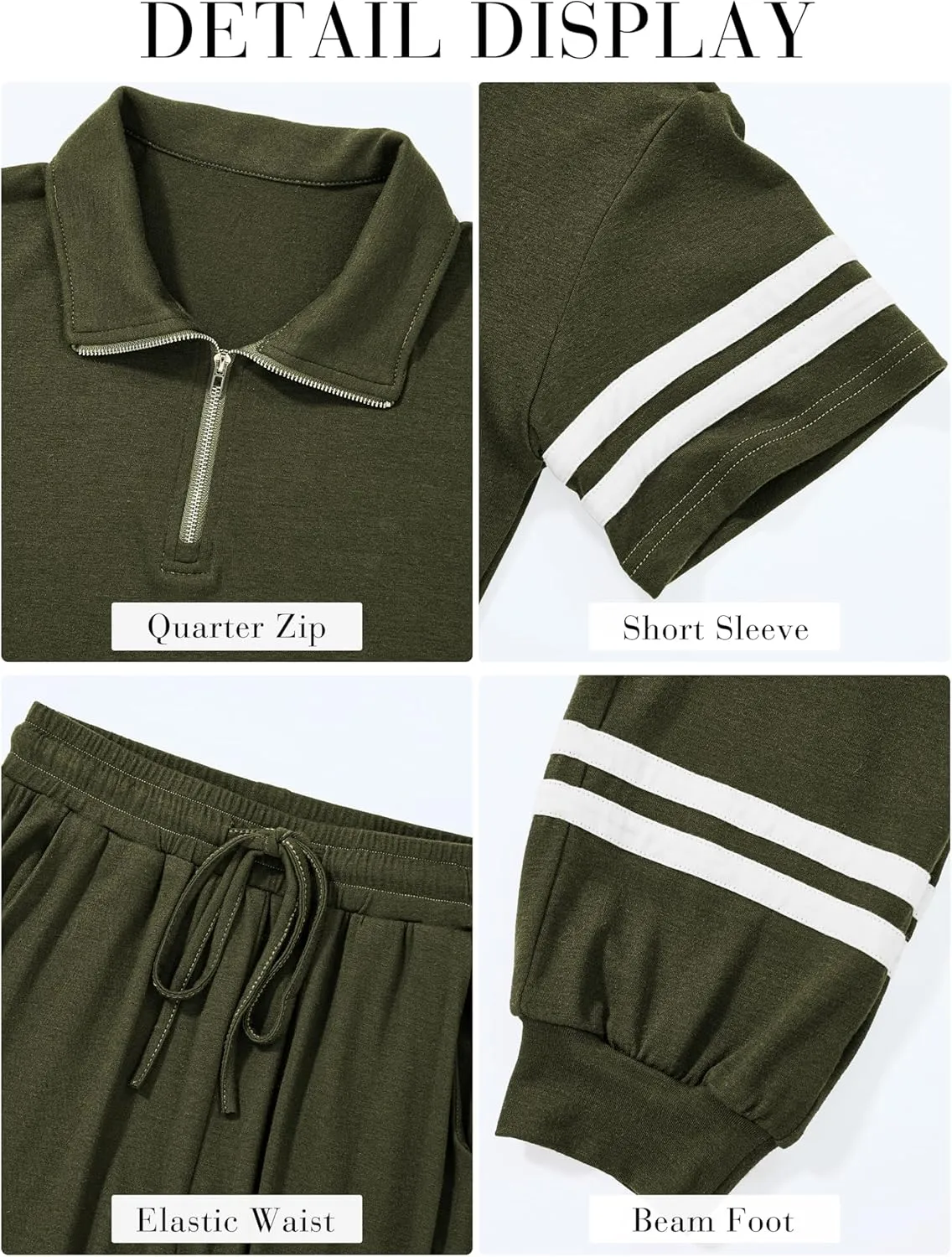 MASCOMODA 2 Piece Outfits for Women 2025 Summer Casual Quarter Zip Short Sleeve Tops Long Pants Tracksuit Jogger Lounge Sets