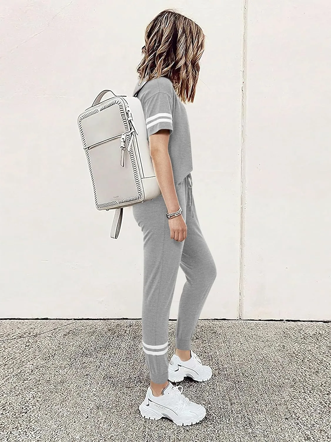 MASCOMODA 2 Piece Outfits for Women 2025 Summer Casual Quarter Zip Short Sleeve Tops Long Pants Tracksuit Jogger Lounge Sets