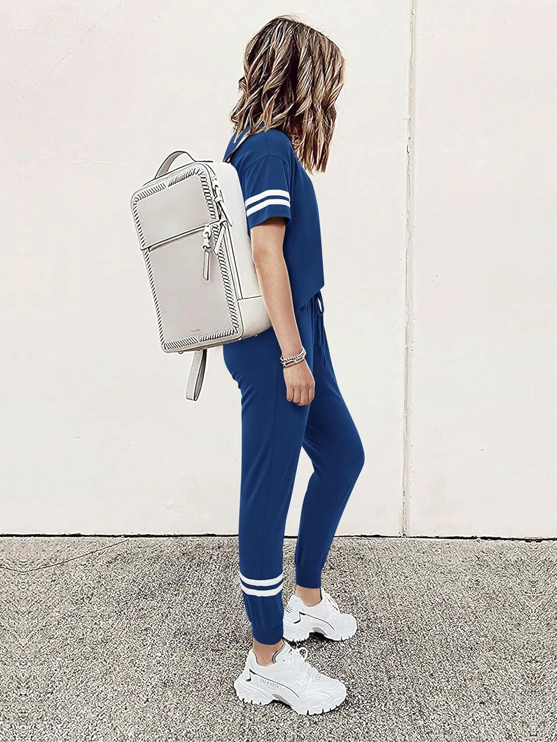 MASCOMODA 2 Piece Outfits for Women 2025 Summer Casual Quarter Zip Short Sleeve Tops Long Pants Tracksuit Jogger Lounge Sets