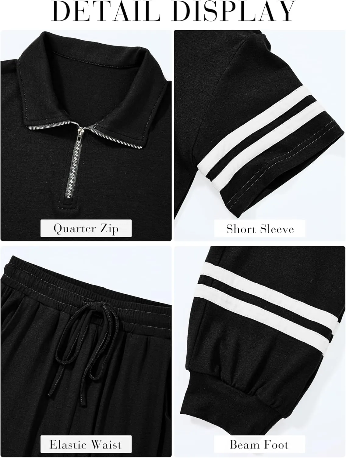 MASCOMODA 2 Piece Outfits for Women 2025 Summer Casual Quarter Zip Short Sleeve Tops Long Pants Tracksuit Jogger Lounge Sets
