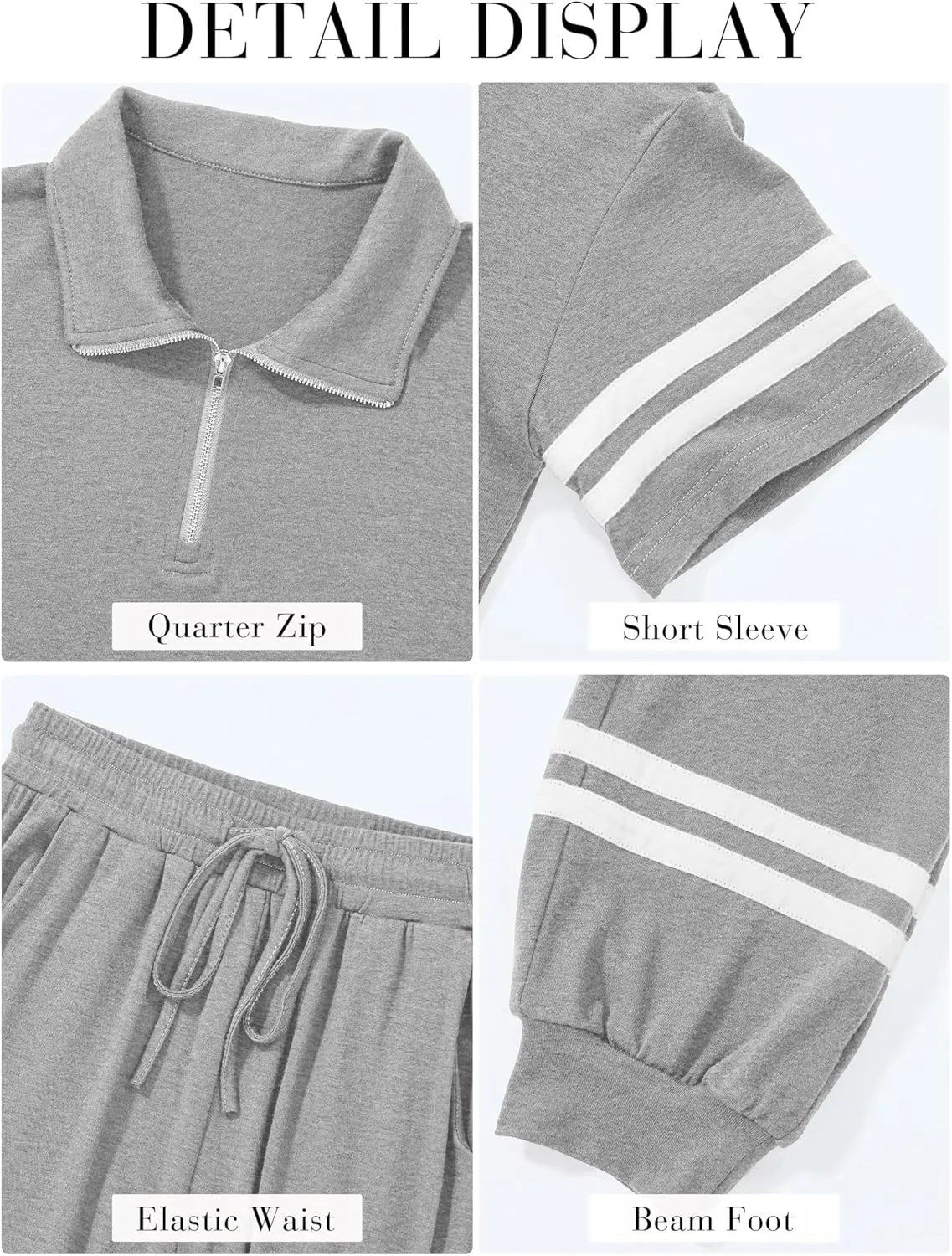 MASCOMODA 2 Piece Outfits for Women 2025 Summer Casual Quarter Zip Short Sleeve Tops Long Pants Tracksuit Jogger Lounge Sets