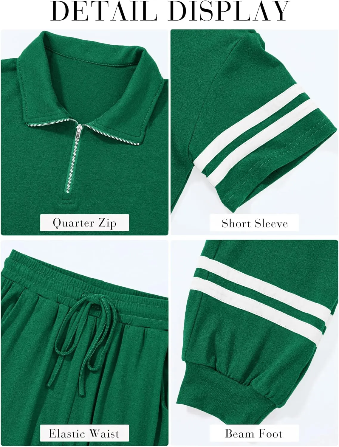 MASCOMODA 2 Piece Outfits for Women 2025 Summer Casual Quarter Zip Short Sleeve Tops Long Pants Tracksuit Jogger Lounge Sets