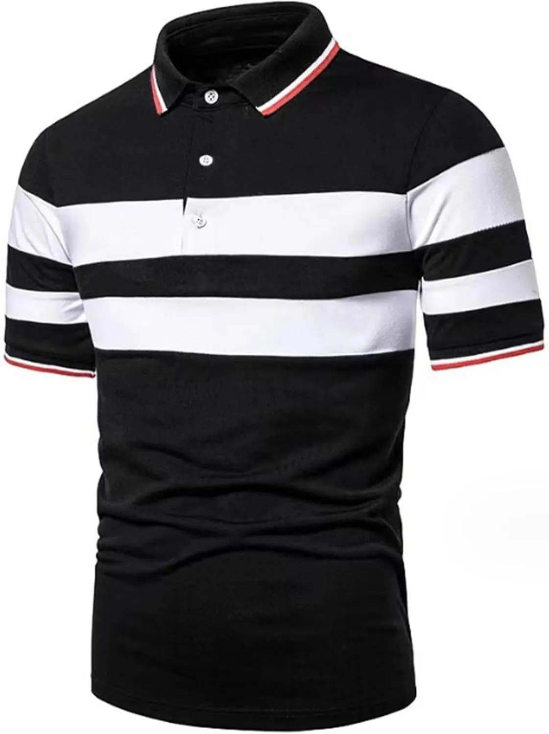 Men Polo Shirt with Pocket Short Sleeve Button Collared Polos Shirt Classic Slim Fit Sport Vacation T-Shirts Pullover