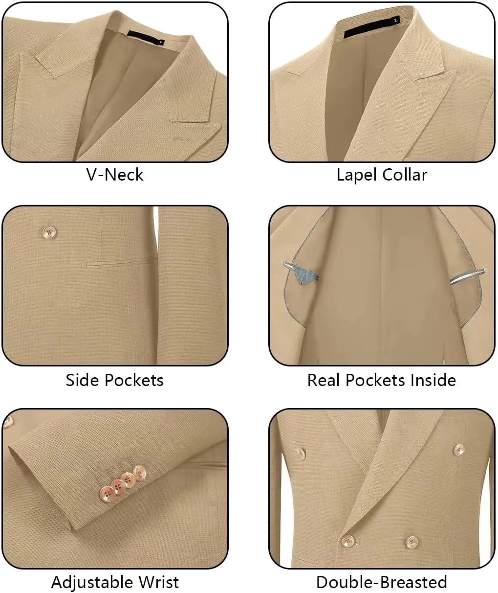 Men's Blazer Knitted Jacket Casual Light Weight Slim Fit Formal Wedding Prom Suit Retro Double-Breasted Jackets Sport Coats