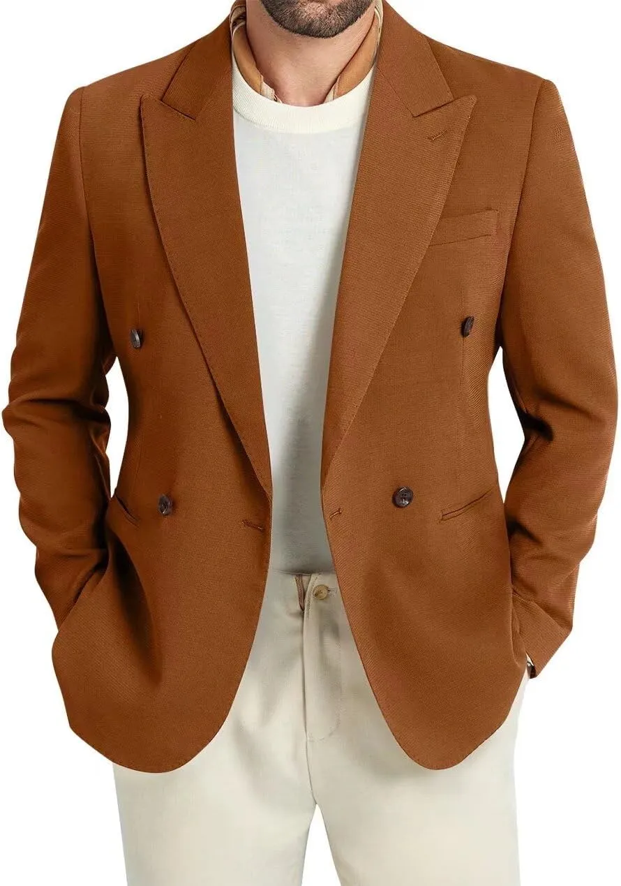 Men's Blazer Knitted Jacket Casual Light Weight Slim Fit Formal Wedding Prom Suit Retro Double-Breasted Jackets Sport Coats