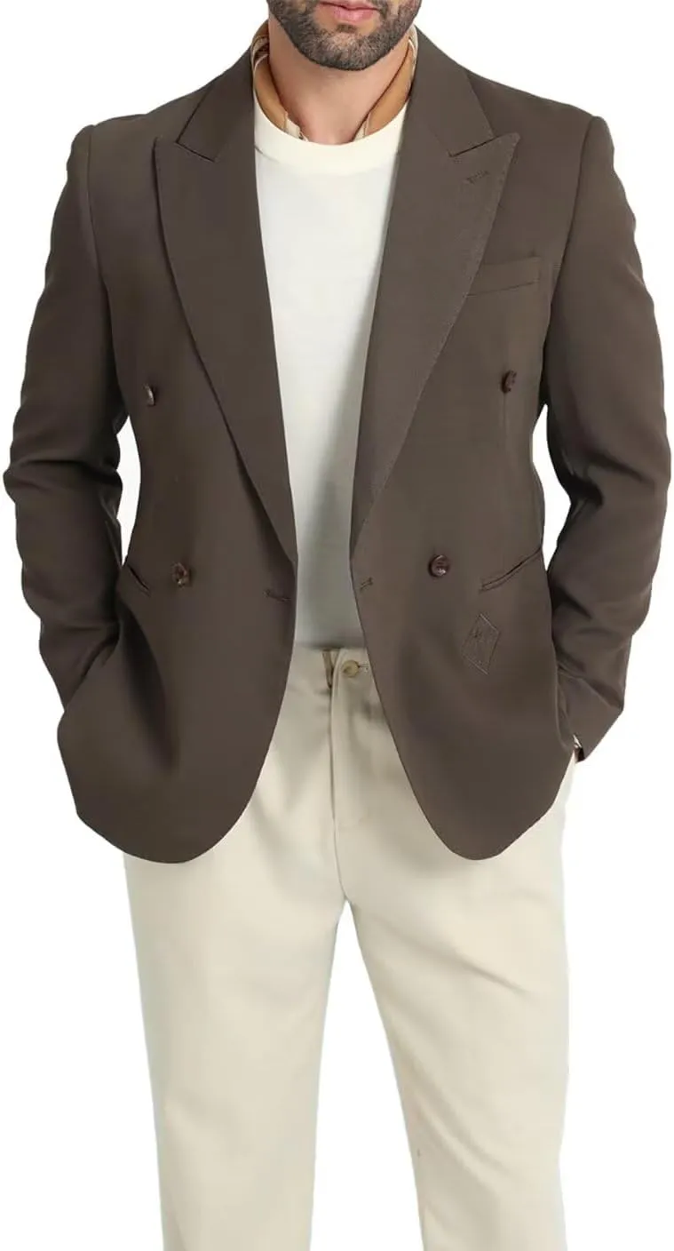 Men's Blazer Knitted Jacket Casual Light Weight Slim Fit Formal Wedding Prom Suit Retro Double-Breasted Jackets Sport Coats