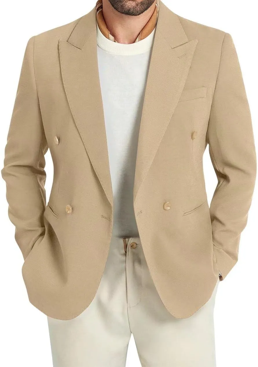 Men's Blazer Knitted Jacket Casual Light Weight Slim Fit Formal Wedding Prom Suit Retro Double-Breasted Jackets Sport Coats