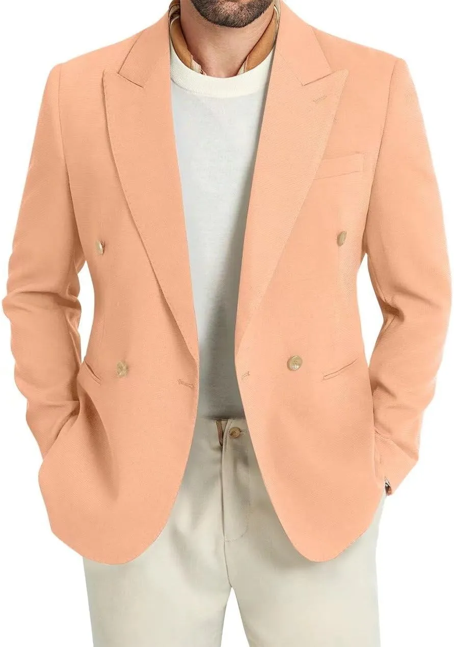 Men's Blazer Knitted Jacket Casual Light Weight Slim Fit Formal Wedding Prom Suit Retro Double-Breasted Jackets Sport Coats