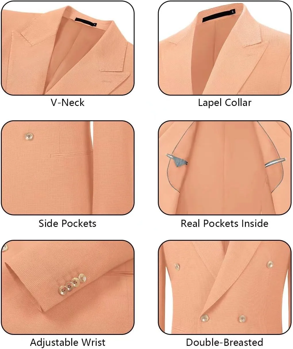 Men's Blazer Knitted Jacket Casual Light Weight Slim Fit Formal Wedding Prom Suit Retro Double-Breasted Jackets Sport Coats
